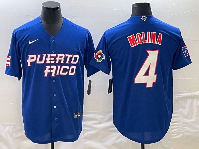 Men 2023 World Cub Puerto Rico 4 Molina Blue Nike MLB Jersey1